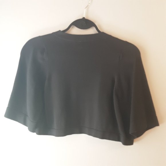 Jones New York Black Bolero Cropped Open Sweater Cardigan Short Sleeve Medium - Picture 6 of 13